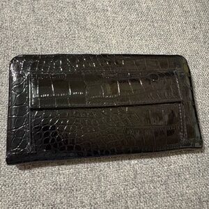 Women’s  Black Croc-Embossed Leather like Wallet Clutch